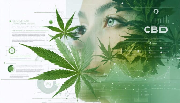 Abstract digital collage illustrating the smart UX journey for CBD oil users, featuring user interface sketches, trust signals, and symbols representing diverse user personas.